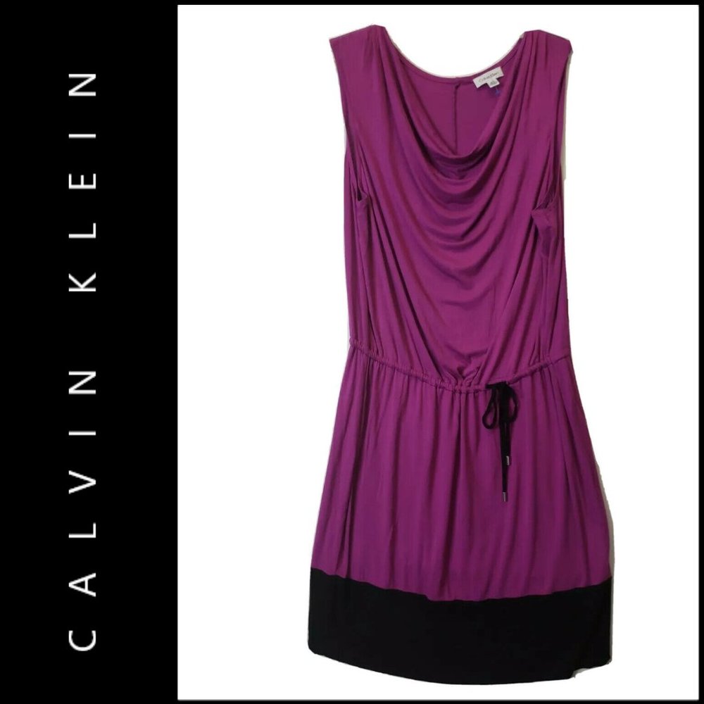 Calvin Klein Magenta & Black Drawstring Dress